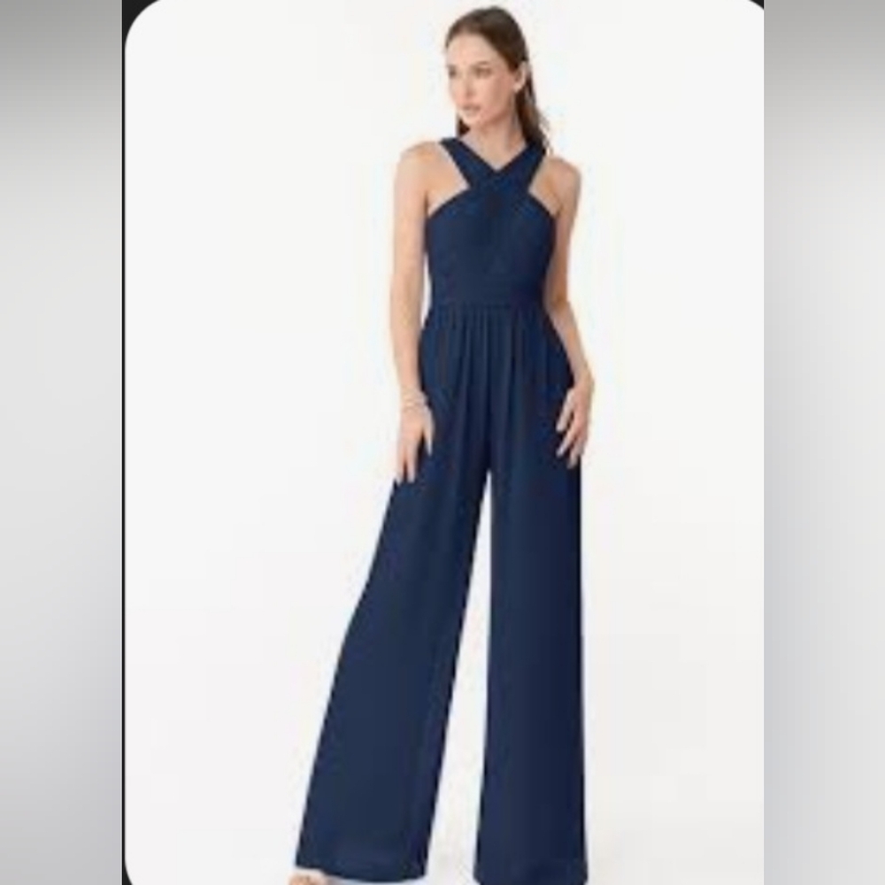 AW BRIDAL NAVY BLUE HALTER CHIFFON JUMPSUIT  SIZE 8